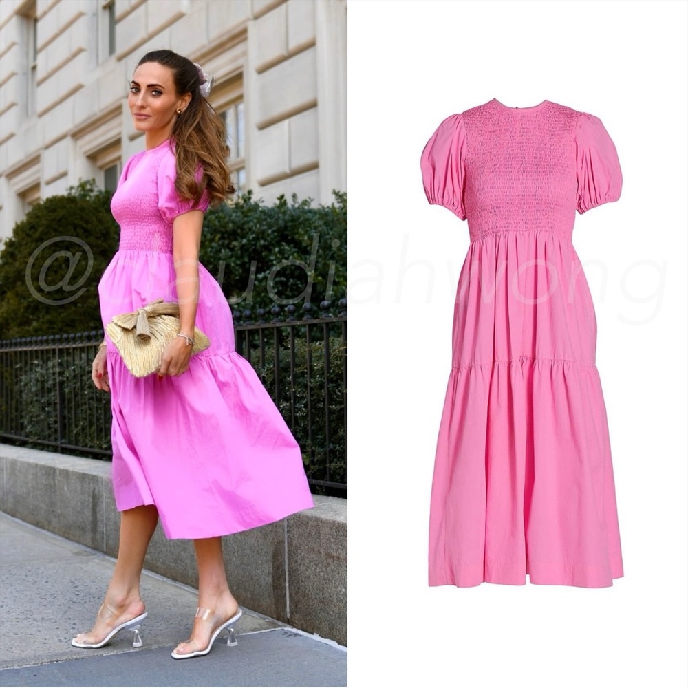 SWF Puff Sleeve Tiered Midi Dress in Reborn Pink